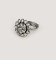 Simulated Stone Studded Oxidized Silver Ring