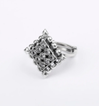 Simulated Stone Studded Oxidized Silver Ring