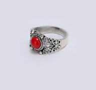 Simulated Stone Studded Oxidized Silver Ring