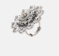 Simulated Stone Studded Oxidized Silver Ring