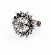 Simulated Stone Studded Oxidized Silver Ring