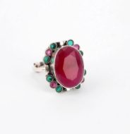 Simulated Stone Studded Oxidized Silver Ring