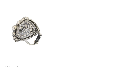 Simulated Stone Studded Oxidized Silver Ring