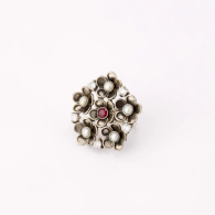 Simulated Stone Studded Oxidized Silver Ring