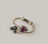 Simulated Stone Studded Oxidized Silver Ring