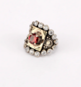 Simulated Stone Studded Oxidized Silver Ring