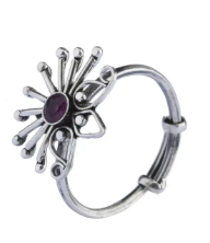 Simulated Stone Studded Oxidized Silver Ring