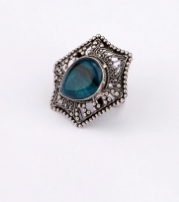 Simulated Stone Studded Oxidized Silver Ring