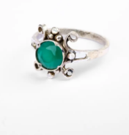 Simulated Stone Studded Oxidized Silver Ring