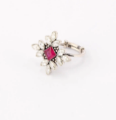 Simulated Stone Studded Oxidized Silver Ring