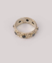 Simulated Stone Studded Oxidized Silver Ring