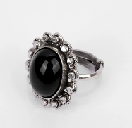 Black Stone Oxidized Silver Ring