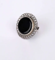 Simulated Stone Studded Oxidized Silver Ring
