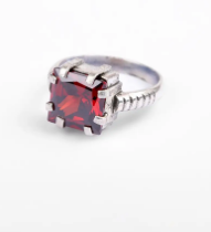 Simulated Stone Studded Oxidized Silver Ring