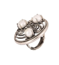 Pearl Studded Oxidized Silver Ring
