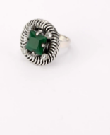 Simulated Stone Studded Oxidized Silver Ring