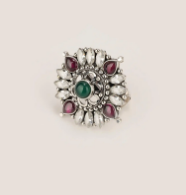 Simulated Stone Studded Oxidized Silver Ring