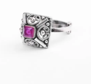 Simulated Stone Studded Oxidized Silver Ring