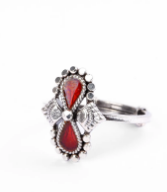 Simulated Stone Studded Oxidized Silver Ring