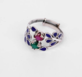 Simulated Stone Studded Oxidized Silver Ring
