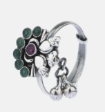 Simulated Stone Studded Oxidized Silver Ring