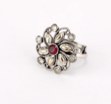 Simulated Stone Studded Oxidized Silver Ring