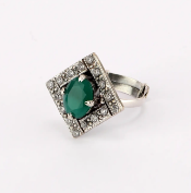 Simulated Stone Studded Oxidized Silver Ring