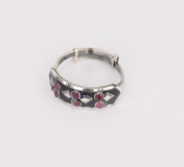Simulated Stone Studded Oxidized Silver Ring
