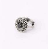 Simulated Stone Studded Oxidized Silver Ring