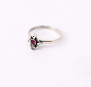 Simulated Stone Studded Oxidized Silver Ring