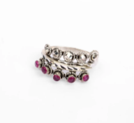 Simulated Stone Studded Oxidized Silver Ring
