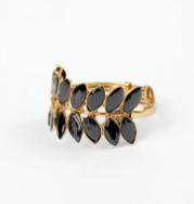 Simulated Black American Diamond Oxidized Brass Ring