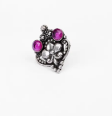 Simulated Stone Studded Oxidized Silver Nose Pin