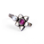Simulated Ruby Oxidized Silver Ring