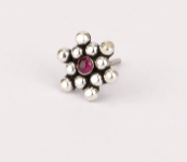 Simulated Ruby Oxidized Silver Nose Pin