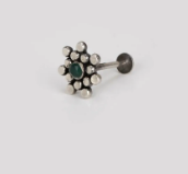 Simulated Stone Studded Silver Clip Nose Pin
