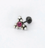Simulated Stone Studded Silver Clip Nose Pin