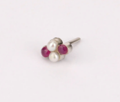 Simulated Stone Studded Silver Clip Nose Pin