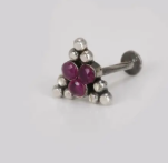 Simulated Stone Studded Silver Clip Nose Pin