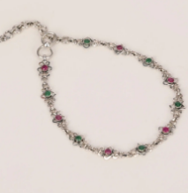 Simulated Stone Studded Silver Ankle