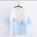 Cartoon Kitty Print Short Sleeve For Women Jersey Fabric