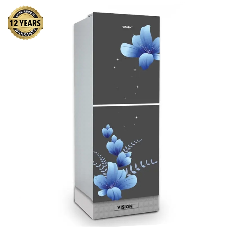 VISION Glass Door Refrigerator RE-252L Mirror Blue Flower Bottom Mount