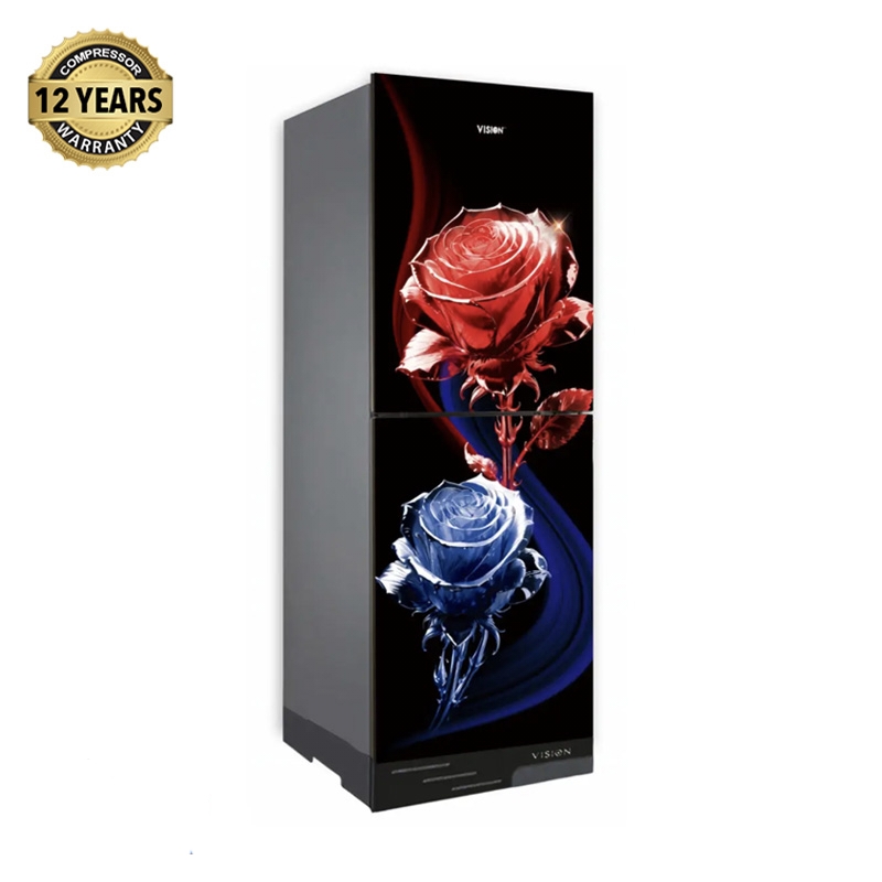 VISION Glass Door Refrigerator RE-252 Liter Crystal Lotus Flower Bottom Mount