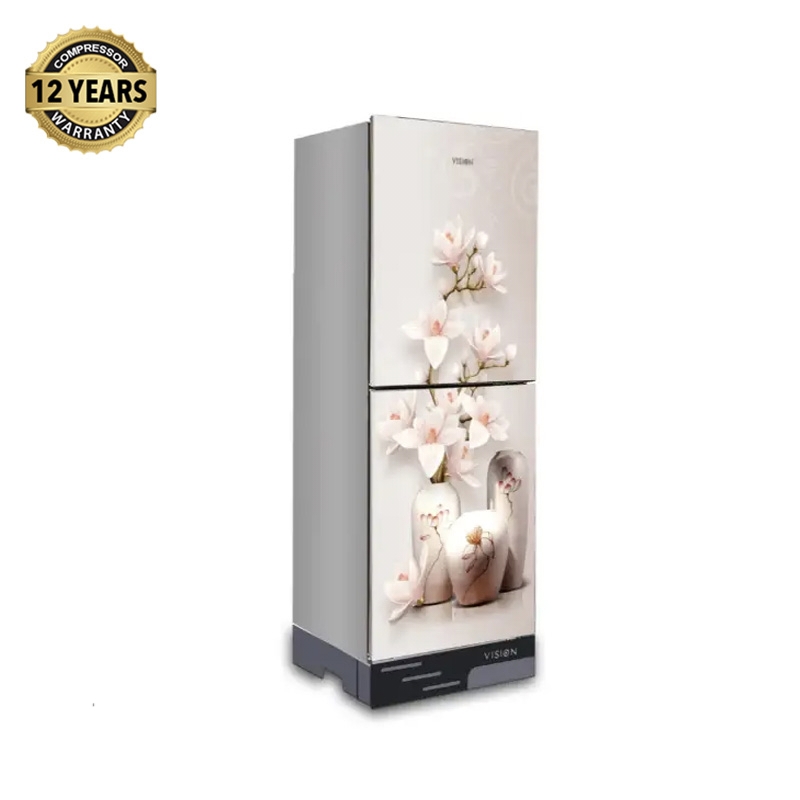 VISION Glass Door Refrigerator RE-240 Liter Vase W Magnolia Flower Top Mount