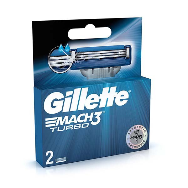 Gillette Mach3 Turbo Manual Shaving Razor Blades, Cartridge (Pack of 2 Pieces)
