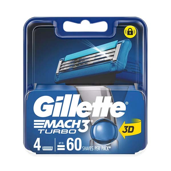 Gillette Mach3 Turbo Manual Shaving Razor Blades, Cartridge (Pack of 4 Pieces)
