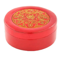 Red Erri Embroidered Leather Box- Round