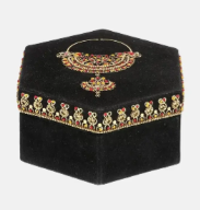 Red Printed and Erri Embroidered Velvet Jewellery Box