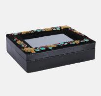 Black Erri Embroidered Leather Jewellery Box