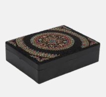 Black Embroidered Leather Jewellery Box